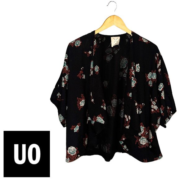 Urban Outfitters Sweaters - Urban Outfitters Black Floral Kimono Cardigan Cover Up
